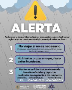 Llamado a extremar precauciones ante las lluvias en Nacozari y comunidades vecinas